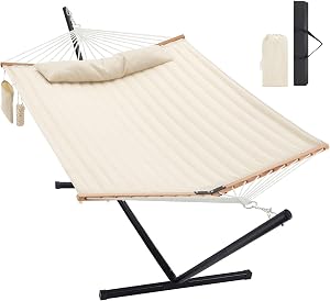 Homgava Two Person Hammock with Stand for Outside Heavy Duty, Outdoor Patio Hammock with P