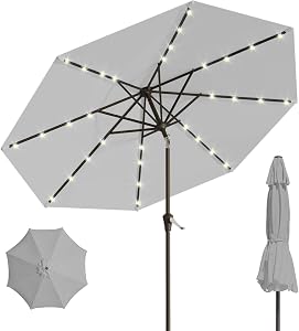 Patio Kingdom 9FT Solar Umbrella 32 LED Lighted Patio Umbrella Table Market Umbrella w/Til