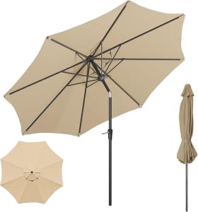 Benass Outdoor Patio Umbrella with One Push Button Tilt and Crank, 8 Sturdy Ribs Market Ta