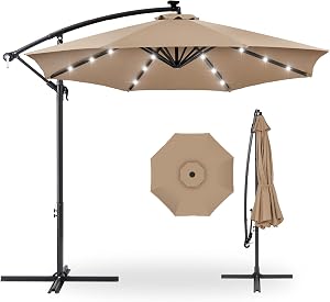 Best Choice Products 10ft Solar LED Offset Cantilever Hanging Market Patio Umbrella, 8 Stu