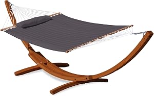 Lazy Daze Hammocks 12 FT Double Quilted Fabric Hammock and 13 FT Brown Wood Arc Stand, wit