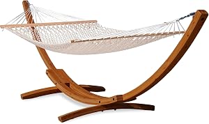 Lazy Daze Hammocks 12 FT Double Rope Hammock and 13 FT Brown Wooden Arc Stand, 2 Person Ha