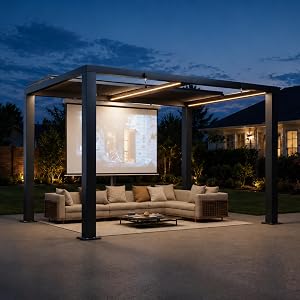 Aoxun Motorized Louvered Pergola 9' x 12', Electric Retractable Outdoor Pergola with 2 Ind