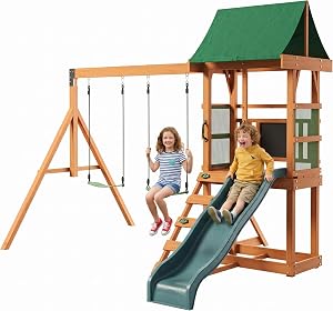 SunSwell Wooden Swing Sets for Backyard, Outdoor Playset Sets for Backyards, Playground Se
