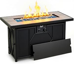 BALI OUTDOORS 42 inch Propane Fire Pit Patio Outdoor Fire Pit Table Large Black Firepits f