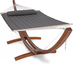 SUNCREAT Hammocks Double Hammock with Wooden Stand Included, Outdoor Hammocks for Outside,