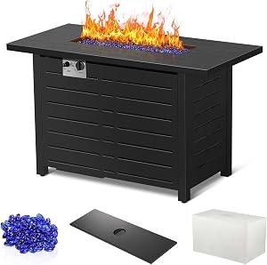 R.W.Flame 43-Inch Propane Fire Pit Table, 50,000 BTU Outdoor Gas Firepit with Waterproof C