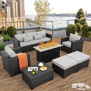 Patio Furniture Set 45 In Outdoor Fire Pits 7 Pieces Outdoor Patio Furniture 60000 BTU Out