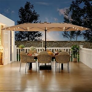 GarveeLife 15 FT Patio Umbrella with Base Included, Patio Table Umbrella with solar lights