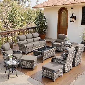 Belord Luxury 6" Thick Cushioned 10 Pieces Patio Furniture Set with Outdoor Couch, Wi