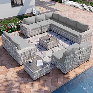 Muphyers 12-Piece Outdoor Patio Furniture Set Wicker Sectional Sofa Set, Patio Conversatio