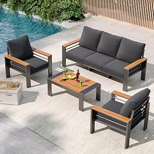 Aoxun Patio Furniture Set, 5 Piece Aluminum Patio Sets with 5" Thicken & Washable