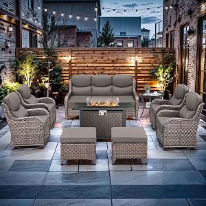 Luxury High Back Outdoor Furniture with 6-inch Extra Thick Cushions, Patio Furniture Set w