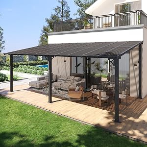 Breezestival 10' x 20' Lean to Gazebo Pergola, Hardtop Gazebo Metal Large Galvanized Steel