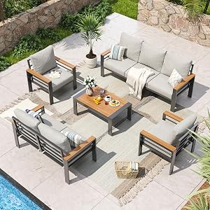 Aoxun Aluminum Patio Furniture Set 7 Seats, Oversized Outdoor Sectional with Washable Thic