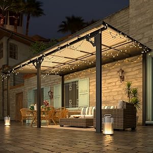 AECOJOY 14' x 10' Gazebo for Patio, Hard Top Lean to Gazebo Pergola with Roof (140 Sq.Ft S