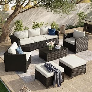 Aoxun 8 Piece Outdoor Patio Furniture Set 7 Seats, Outdoor Sectional with Thick Waterproof