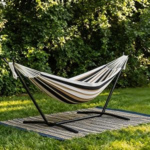 Double Hammock with Steel Stand - 2 Person Hammock Bed Indoor Outdoor, Brazilian-Style, wi