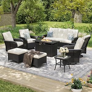 Aoxun 10-Piece Patio Furniture Set with 44'' Fire Pit Table, Luxury Outdoor Patio Furnitur