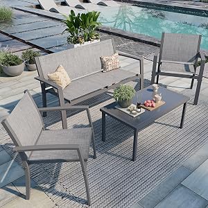 Shintenchi 4 Pieces Patio Furniture Set All Weather Textile Fabric Outdoor Conversation Se