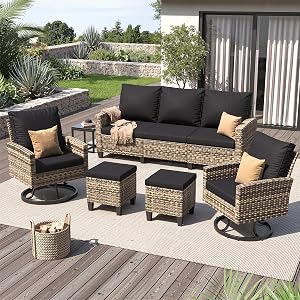 UDPATIO Patio Furniture Set, 6 Pieces Outdoor Conversation Sets with Swivel Chairs, All-We