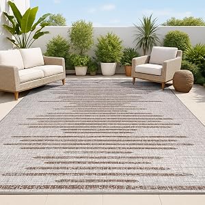 JONATHAN Y Stripe Geometric Indoor Outdoor Area Rug 8X10 Beige/Brown, Zolak Berber for Bac